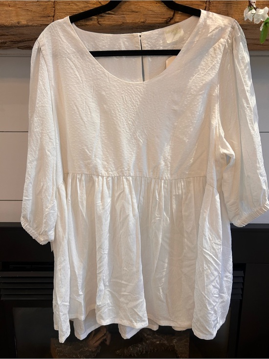 Some Day Tops - Women's White Peasant-Style Blouse with Scoop Neck